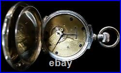1892 Hampden Pocket Watch 7J 18s in Coin Silver Box Hinged Hunter Case sterling