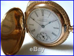 1892 WALTHAM US Assay 14kt gold hunter case ENAMEL pocket watch with diamond WORKS