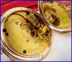 1893 ELGIN Pocket Watch in 14K Gold Filled ORNATE ENGRAVED Hunter Case 6s Runs