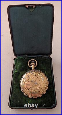 1894 Elgin Pocket Watch Multicolor 14K Solid Gold HUNTER w Original Case Size 6s