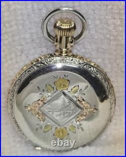 1895-1897 Waltham 0s 7j Grd No. 60 CWC 2 Tone Coin Silver GF Case Ruby Dial Runs