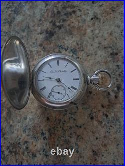 1895 Elgin Coin Silver 18s & 7 j Full Hunter-Pocket Watch-Lever Set Runs Ok