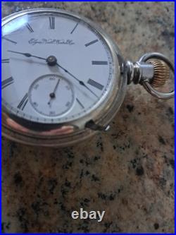 1895 Elgin Coin Silver 18s & 7 j Full Hunter-Pocket Watch-Lever Set Runs Ok