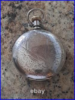 1895 Elgin Coin Silver 18s & 7 j Full Hunter-Pocket Watch-Lever Set Runs Ok
