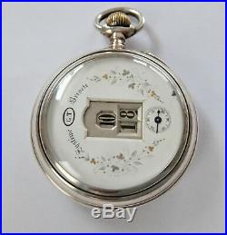 1895 Rare Silver Cased Jump Hour 15 Jewelled Swiss Lever Pocket Watch Working