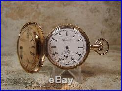 1895 Waltham 14K SOLID GOLD 11 Jewel W Ornate Hunter Case Pocket Watch. Running