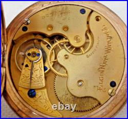 1896 Elgin Pocket Watch 16s 7j Gr 114 J Boss 15yrs GF Hunt Case Fancy Dial Runs
