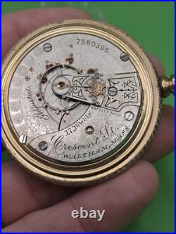 1896 Waltham Crescent St 17 Jewel 18s Pocket Watch Runs Gold Filled Case 17j