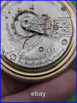 1896 Waltham Crescent St 17 Jewel 18s Pocket Watch Runs Gold Filled Case 17j