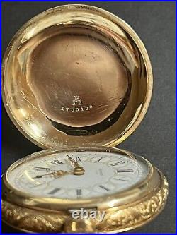1897 Elgin Overland 163 Pocket Watch, 17j 18s RR, 14K GF Hunting Case, Runs