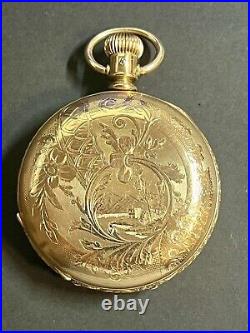 1897 Elgin Overland 163 Pocket Watch, 17j 18s RR, 14K GF Hunting Case, Runs