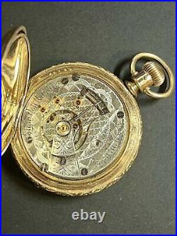 1897 Elgin Overland 163 Pocket Watch, 17j 18s RR, 14K GF Hunting Case, Runs