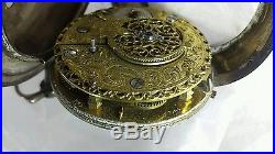 18C Ottoman Empire Turkish Crest Pair Case Silver Horn Verge Fusee Pocket Watch