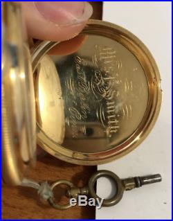 18K Gold Fred Nicoud Mens Key Wind Double Hunter Case Pocket Watch WORKING