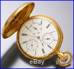 18K Gold Hunter Case Pocket Watch Day Date & Time Dial 16 Jewel 16 Size CA1885