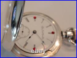 18SZ Elgin Pocket Watch 60 MM-Rhinestones -Serviced-15J-5OZ coin 1/2 Hunter Case