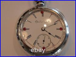 18SZ Elgin Pocket Watch 60 MM-Rhinestones -Serviced-15J-5OZ coin 1/2 Hunter Case