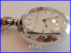 18SZ Elgin Pocket Watch-Serviced-15J- Coin Silver Case, Deer On Back -New Glass