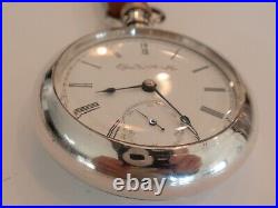 18SZ Elgin Pocket Watch-Serviced-15J- Coin Silver Case, Deer On Back -New Glass