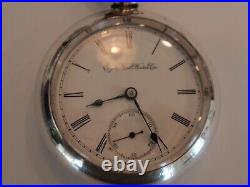 18SZ Elgin Pocket Watch-Serviced-15J- Coin Silver Case, Deer On Back -New Glass