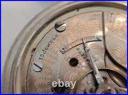 18SZ Elgin Pocket Watch-Serviced-15J- Coin Silver Case, Deer On Back -New Glass