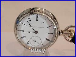 18SZ Elgin Pocket Watch-Serviced-7J- Case, Train On Back-New Glass-Vintage 1886