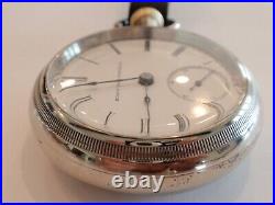 18SZ Elgin Pocket Watch-Serviced-7J- Case, Train On Back-New Glass-Vintage 1886