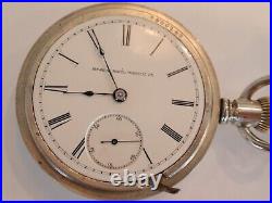 18SZ Elgin Pocket Watch-Serviced-7J- Case, Train On Back-New Glass-Vintage 1886