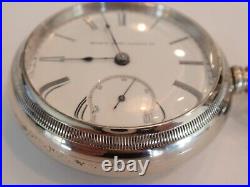 18SZ Elgin Pocket Watch-Serviced-7J- Case, Train On Back-New Glass-Vintage 1886