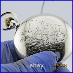 18S Keystone W. C. Co. Antique pocket watch case, withengraved train (PC15)