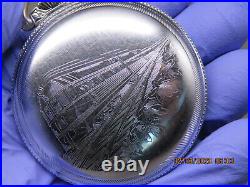 18S Star W. C. Co, Train engraved, antique pocket watch case (F25)