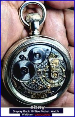 18 Size 21 Jewels 24 Hour Dial Display Case RR Pocket Watch Waltham VANGUARD