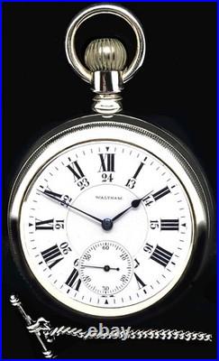 18 Size 21 Jewels 24 Hour Dial Display Case RR Pocket Watch Waltham VANGUARD