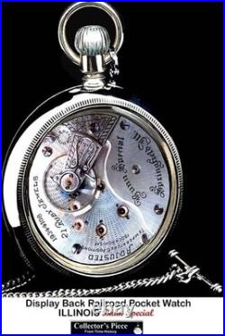 18 Size High End 21 Jewels Display Case RR Pocket Watch ILLINOIS Bunn Special