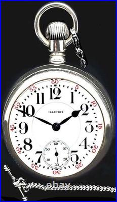 18 Size High End 21 Jewels Display Case RR Pocket Watch ILLINOIS Bunn Special