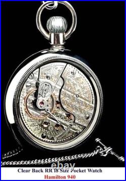 18 Size High End Railroad Display Case Pocket Watch Hamilton 940. Working