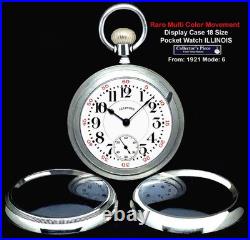 18 Size High End TWO TONE Movement Display Case RR Pocket Watch ILLINOIS