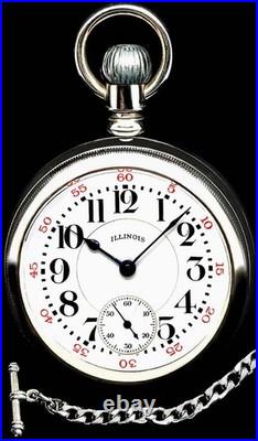 18 Size High End TWO TONE Movement Display Case RR Pocket Watch ILLINOIS
