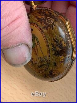 18c Painted Horn And Brass Pair Case Verge Pocket Watch Wirgman London