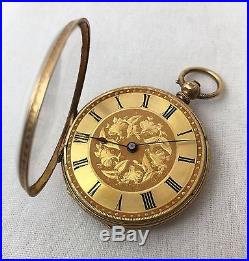 18k Gold Half Hunter Engraved Case pocket watch by (Locle) Swiss