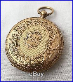 18k Gold Half Hunter Engraved Case pocket watch by (Locle) Swiss