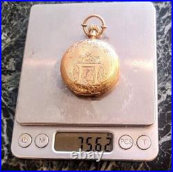 18k Gold Hunting Case Pocket Watch Elgin 17J Fabulous Decorated Heavy Case 6s