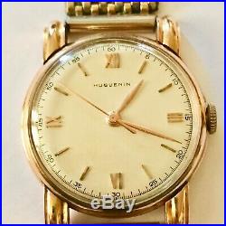 18k Solid Gold Caseold Working Huguenin Wind-up Mans Wrist Watch-all Original