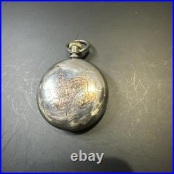 18s Rare Vintage Waltham Railroad Pocket Watch Case With Rose Gold Train Inlay