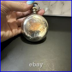 18s Rare Vintage Waltham Railroad Pocket Watch Case With Rose Gold Train Inlay