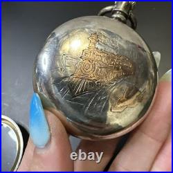 18s Rare Vintage Waltham Railroad Pocket Watch Case With Rose Gold Train Inlay