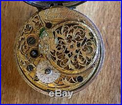 18th C VERGE FUSEE SILVER DOUBLE CASE REPOUSSE POCKETWATCH FOR REPAIR