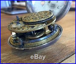 18th C VERGE FUSEE SILVER DOUBLE CASE REPOUSSE POCKETWATCH FOR REPAIR