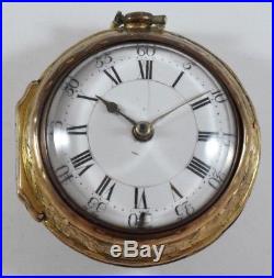18th Cent Gilt Pair Cased Verge Pocket Watch by Charles Clayton, London c. 1760