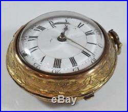 18th Cent Gilt Pair Cased Verge Pocket Watch by Charles Clayton, London c. 1760